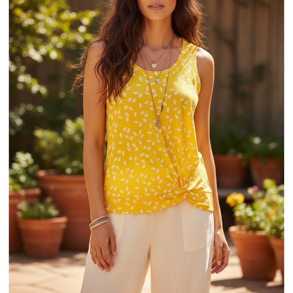 NEW Loft S Tank Top Yellow Floral Cottage Boho Y2K 90s Retro Beach Casual Canary